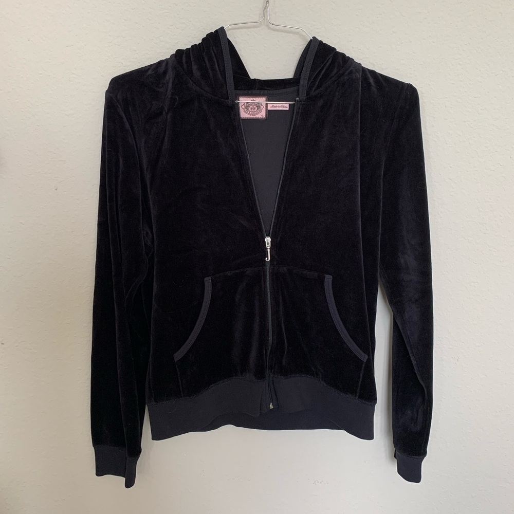 Juicy Couture Black Velour Zip Up Jacket Girls XL fits adult Small